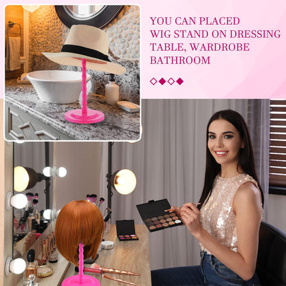 8 Pieces Wig Head Stand for Multiple Wigs Mannequin Head 13.8 Inch Portable Hat Display Stand Travel Wig Holder for Styling Non Slip Stable DIY Practice Hat Holder(Rose Red)