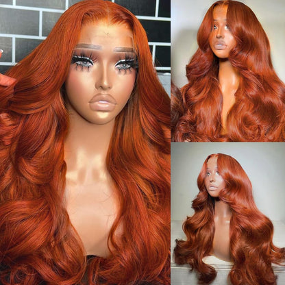 Ginger Wig Human Hair 13x6 Ginger Lace Front Wigs Human Hair 200% Density Body Wave Hd Lace Frontal Wigs Human Hair Pre Plucked Ginger Orange Colored Wigs for Women 28Inch