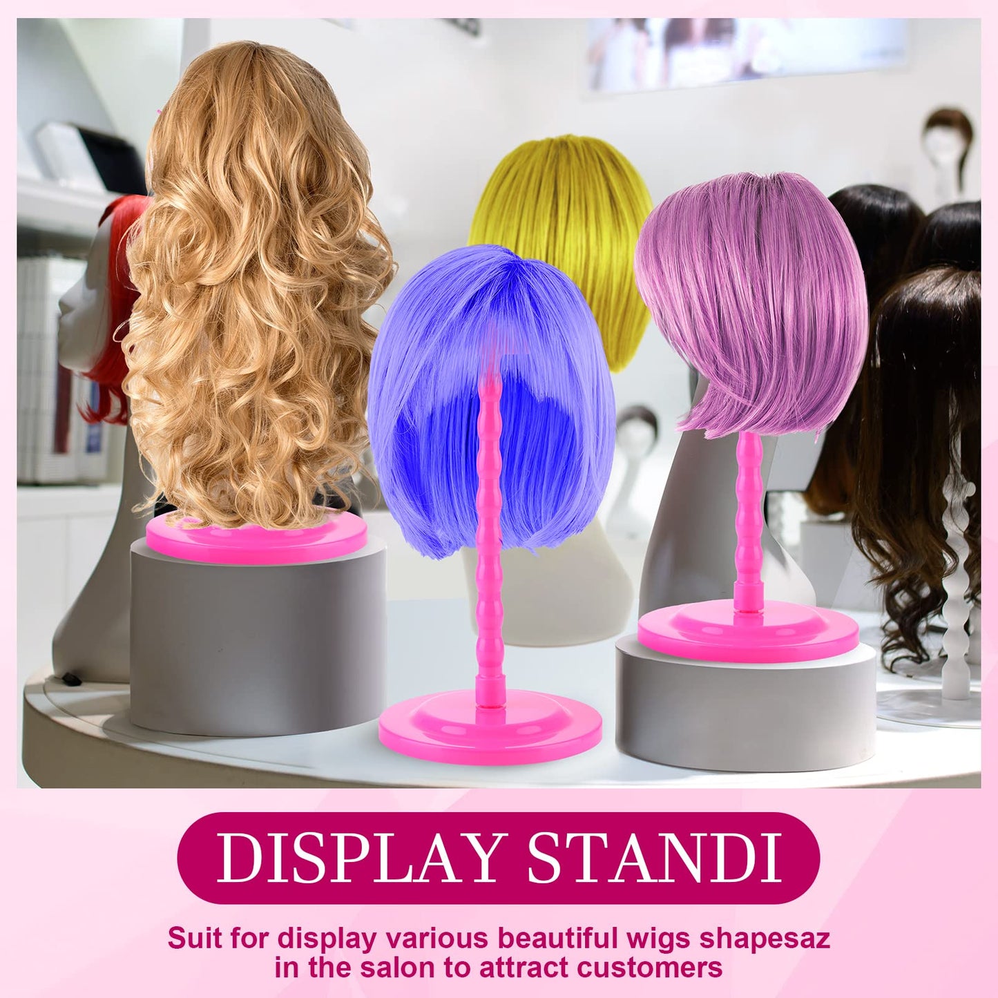 8 Pieces Wig Head Stand for Multiple Wigs Mannequin Head 13.8 Inch Portable Hat Display Stand Travel Wig Holder for Styling Non Slip Stable DIY Practice Hat Holder(Rose Red)