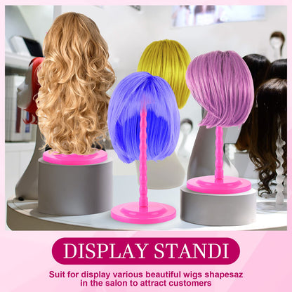 8 Pieces Wig Head Stand for Multiple Wigs Mannequin Head 13.8 Inch Portable Hat Display Stand Travel Wig Holder for Styling Non Slip Stable DIY Practice Hat Holder(Rose Red)