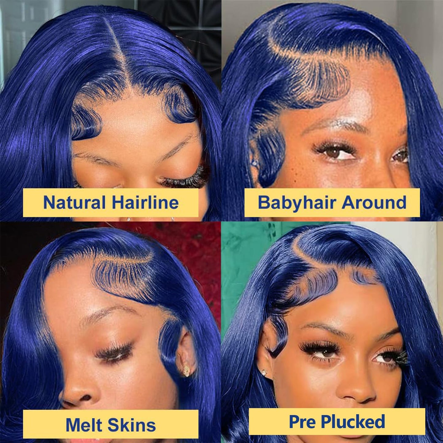Blue Lace Front Wigs Human Hair for Black Women Dark Blue 13x4 Straight HD Lace Front Wig Human Hair Pre Plucked with Baby Hair 180% Density Glueless Straight Wig 24 Inch