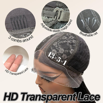 Glueless Synthetic Lace Front Wig 26 Inches Long Straight Black Wigs for Black Women 13x5x1 HD Lace Hand Tied Pre Plucked Hairline (#1B Natural Black, 26 Inch)