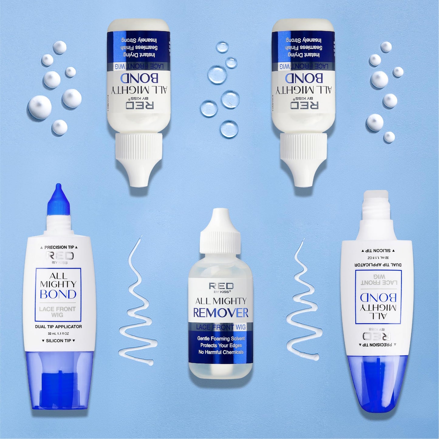 Red by Kiss All Mighty Bond Lace Front Wig Glue, Dual Tip Applicator, Instant Drying, Water Resistant, Strong Hold for Wigs, Frontals, Toupees, Safe for Sensitive Skin