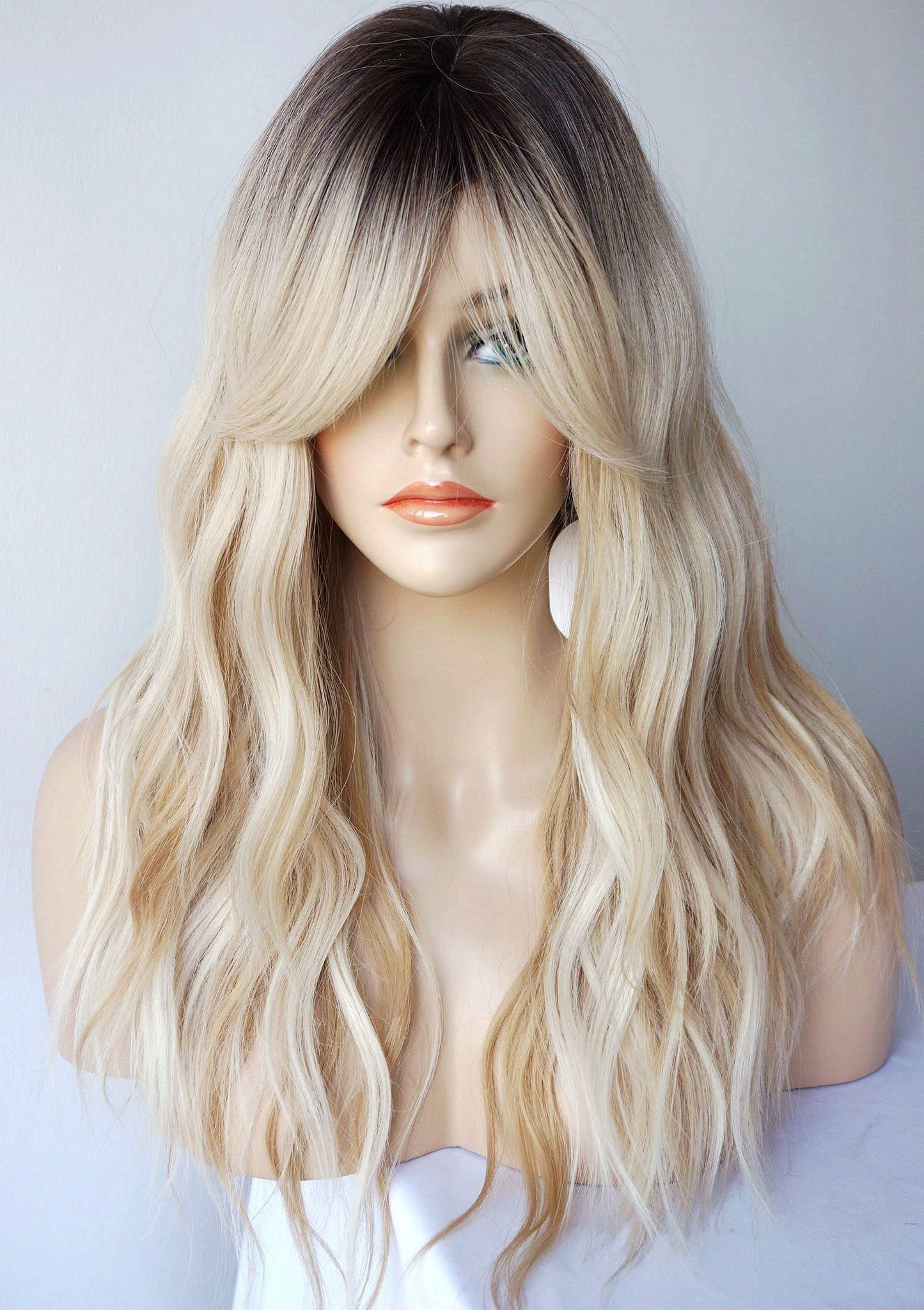 Long Blonde Wig for Women Wolf Tail cut wig Synthetic Hair Blonde Ombre with white Highlight Wigs for White Women (Blonde Highlight)