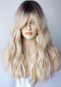 Long Blonde Wig for Women Wolf Tail cut wig Synthetic Hair Blonde Ombre with white Highlight Wigs for White Women (Blonde Highlight)