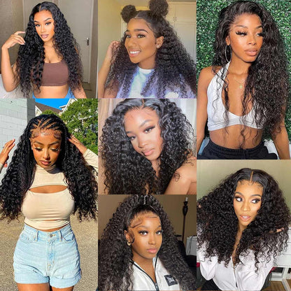 13x4 hd Lace Front Wigs Human Hair Pre Plucked 180 Density Brazilian Wet and Wavy Human Hair Wigs for Black Women Curly Lace Frontal Wig Natural Color Glueless (16 Inch)