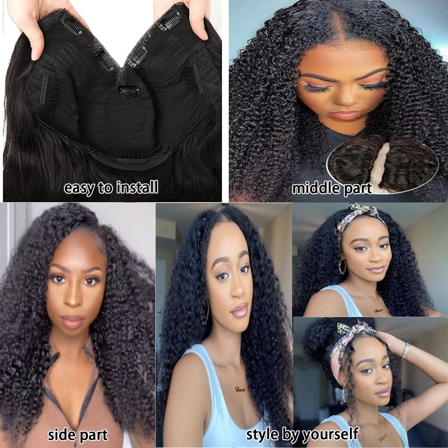 Ainmeys Curly V Part Wigs Brazilian Kinky Curly Human Hair Wigs for Black Women V Shape Wigs No Leave Out Lace Front Wigs Upgrade U Part Wigs Glueless Full Head Clip In Half Wigs(20IN 180% Density)