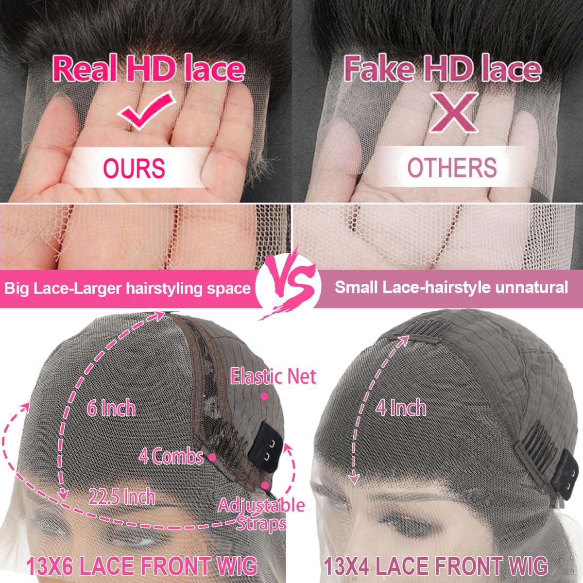 Smabuity 13x6 Body Wave Lace Front Wigs Human Hair HD Transparent Lace Front Wigs Human Hair 180% Density Glueless Frontal Wigs Human Hair for Women Pre Plucked with Baby Hair Natural Black 20 Inch