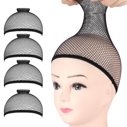 Fandamei 4PCS Wig Caps Mesh Net Open End, Black Wig Cap for Women, Nylon Mesh Wig Caps Net, Strength Wig Cap