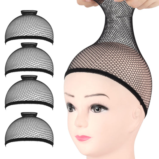 Fandamei 4PCS Wig Caps Mesh Net Open End, Black Wig Cap for Women, Nylon Mesh Wig Caps Net, Strength Wig Cap