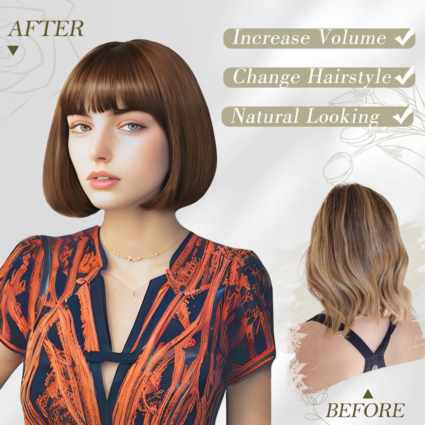 BARSDAR Short Brown Bob Wig With Bangs - Short Brown Bob with Bangs Wig for Women - 12 Inch Natural Looking Soft Synthetic Hair Replacement Wigs Velma Kelly Costume Dora Wigs Daily Party Halloween