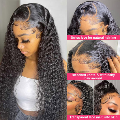 Odored 30 Inch Deep Wave Lace Front Wigs Human Hair 13x6 HD Transparent Deep Curly Lace Frontal Wigs 180% Density Glueless Wigs Human Hair pre Plucked with Baby Hair Natural Color