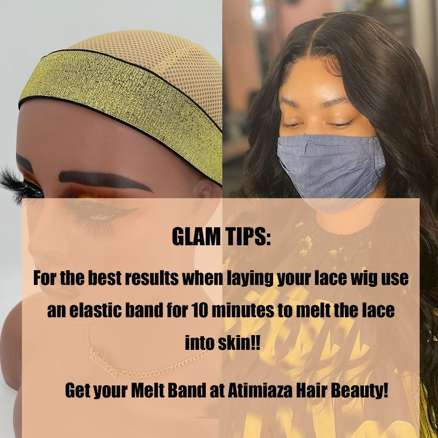 Atimiaza 2 Pcs Elastic Gold Lace Melting Bands - Wig Band for Lace Fronts, Edge Wrap to Lay Edges (Pack of 2)