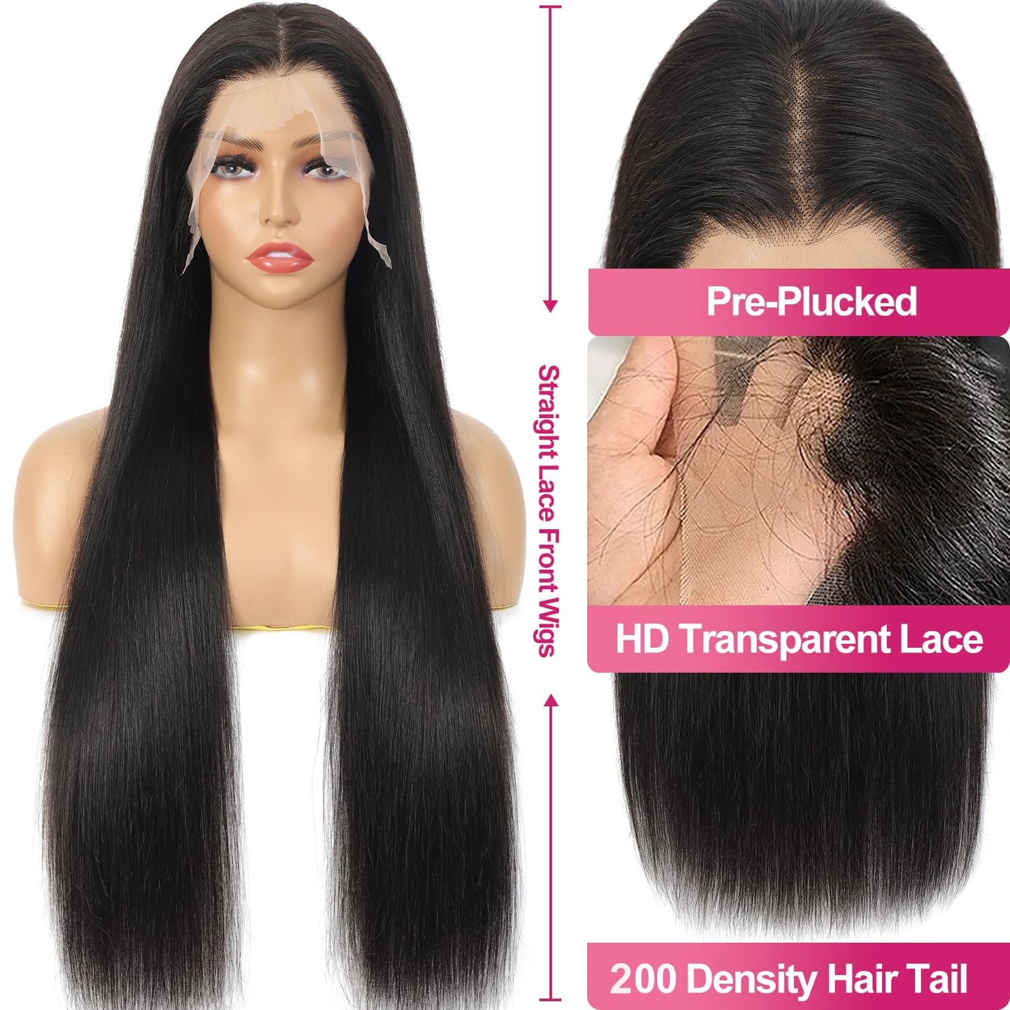 13x6 Lace Front Wigs Human Hair 22 Inch Straight HD Transparent Lace Front Wigs Human Hair Pre Plucked Natural Color 200 Density With Baby Hair for Women