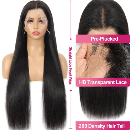 13x6 Lace Front Wigs Human Hair 22 Inch Straight HD Transparent Lace Front Wigs Human Hair Pre Plucked Natural Color 200 Density With Baby Hair for Women