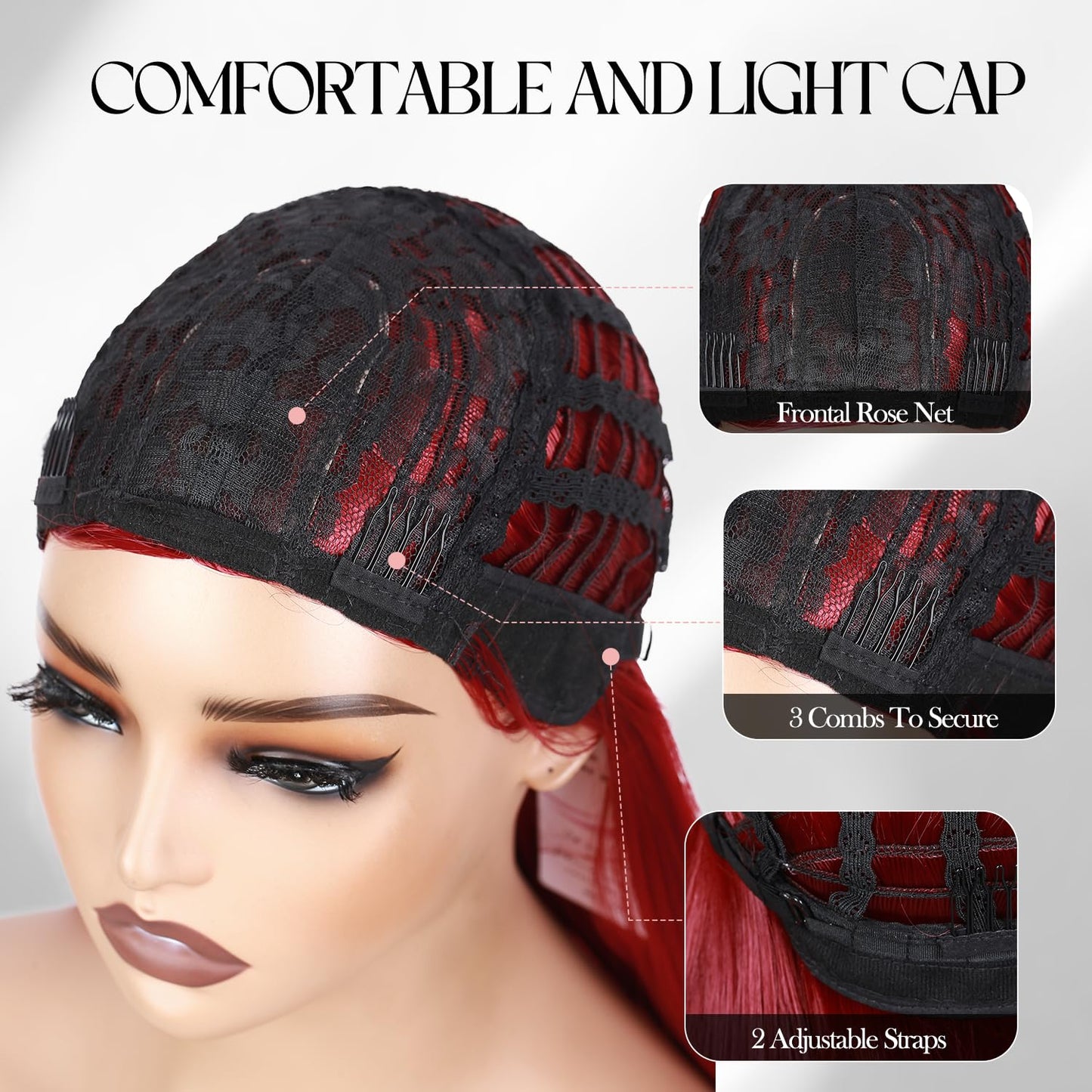 WIGER Red Wigs For Women Long Straight Red Hair Wig Middle Part Synthetic Colored Mermaid Cosplay Wig No Lace Nature Looking Girls Red Costume Full Wigs