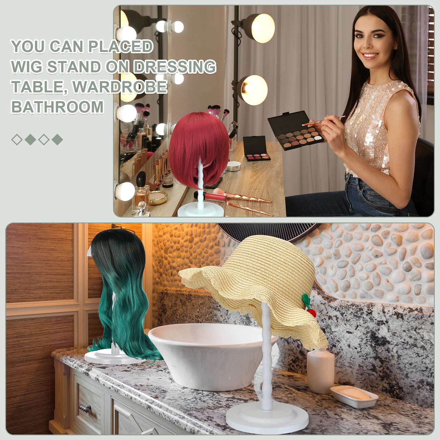 Reginary 8 Pieces Wig Head Stand for Multiple Wigs Mannequin Head 13.8 Inch Portable Hat Display Stand Travel Wig Holder for Styling Non Slip Stable DIY Practice Hat Holder(White)