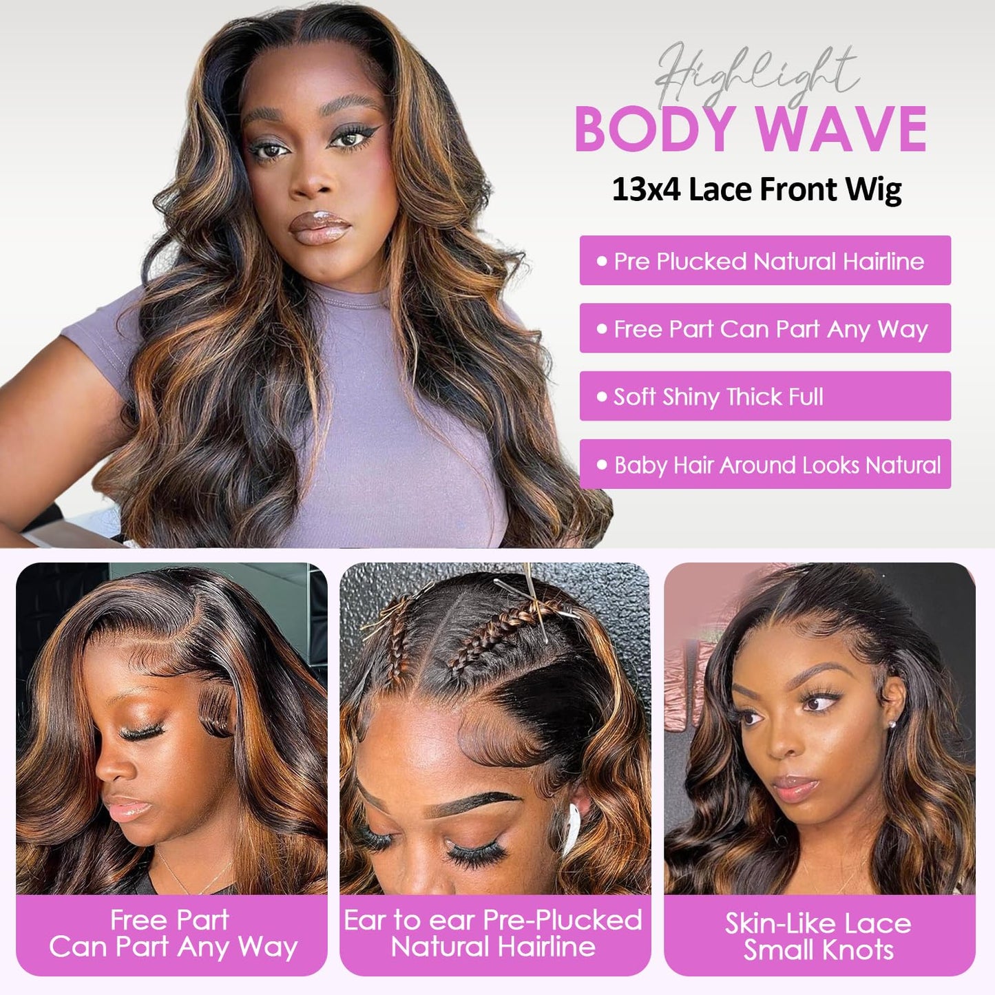 Vemalin 28 Inch Ombre Lace Front Wig Human Hair 1B/30 Highlight Body Wave Lace Front Wigs Human Hair Colored 13x4 Brown Wig 200 Density Balayage Glueless HD Lace Frontal Wigs