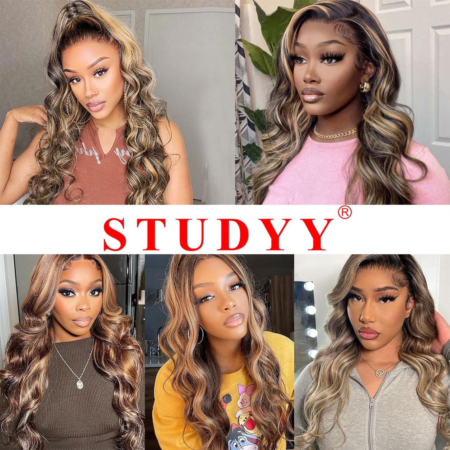 studyy Body Wave Highlight Ombre 360 Lace Front Wigs Human Hair Pre Plucked with Baby Hair Honey Blonde 360 HD Lace Frontal Wigs for Women 22inch