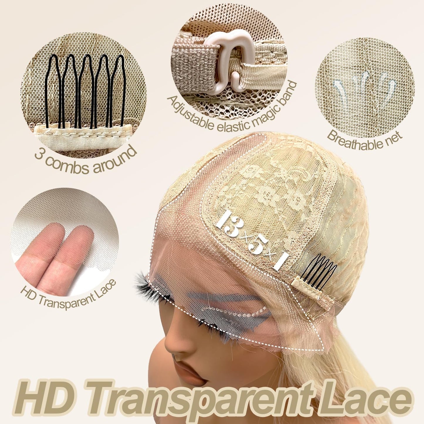 Glueless Synthetic Lace Front Wig 26 Inches Long Straight Blonde Wigs for Black Women 13x5x1 HD Lace Hand Tied Pre Plucked Hairline (#613 Blonde, 26 Inch)