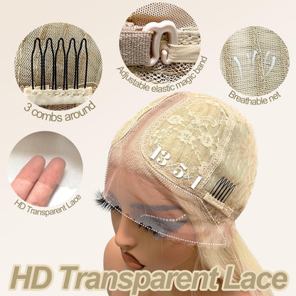 Glueless Synthetic Lace Front Wig 26 Inches Long Straight Blonde Wigs for Black Women 13x5x1 HD Lace Hand Tied Pre Plucked Hairline (#613 Blonde, 26 Inch)