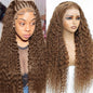 13x6 Chocolate Brown Deep Wave Lace Front Wig Human Hair Wig for Women 180% Density HD Deep Curly Lace Frontal Wigs Human Hair Pre Plucked with Baby Hair Brown Colored (Chocolate Brown, 32 Inch)