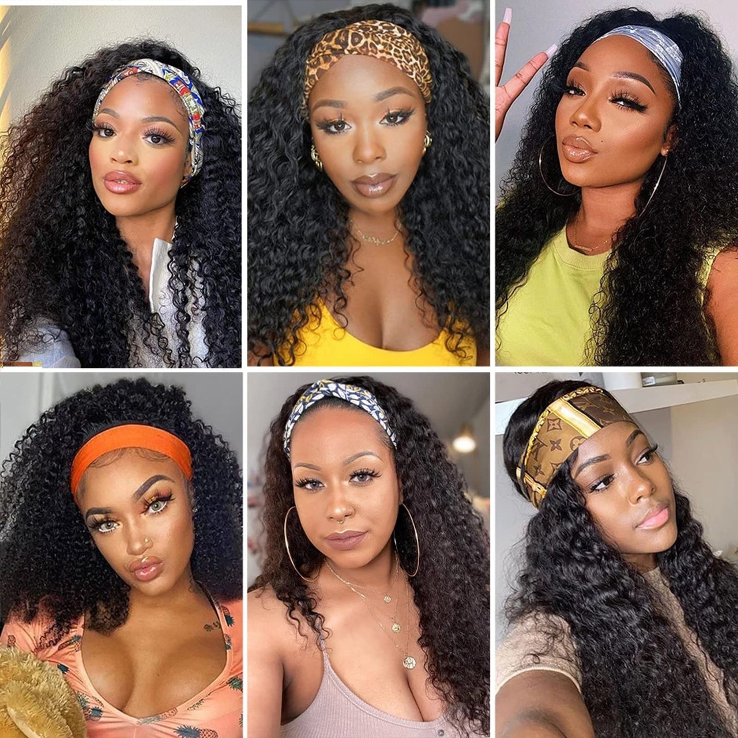 ISEE Headband Wig Human Hair Kinky Curly Human Hair Wigs for Black Women Glueless None Lace Front Wigs 180% Density 16inch