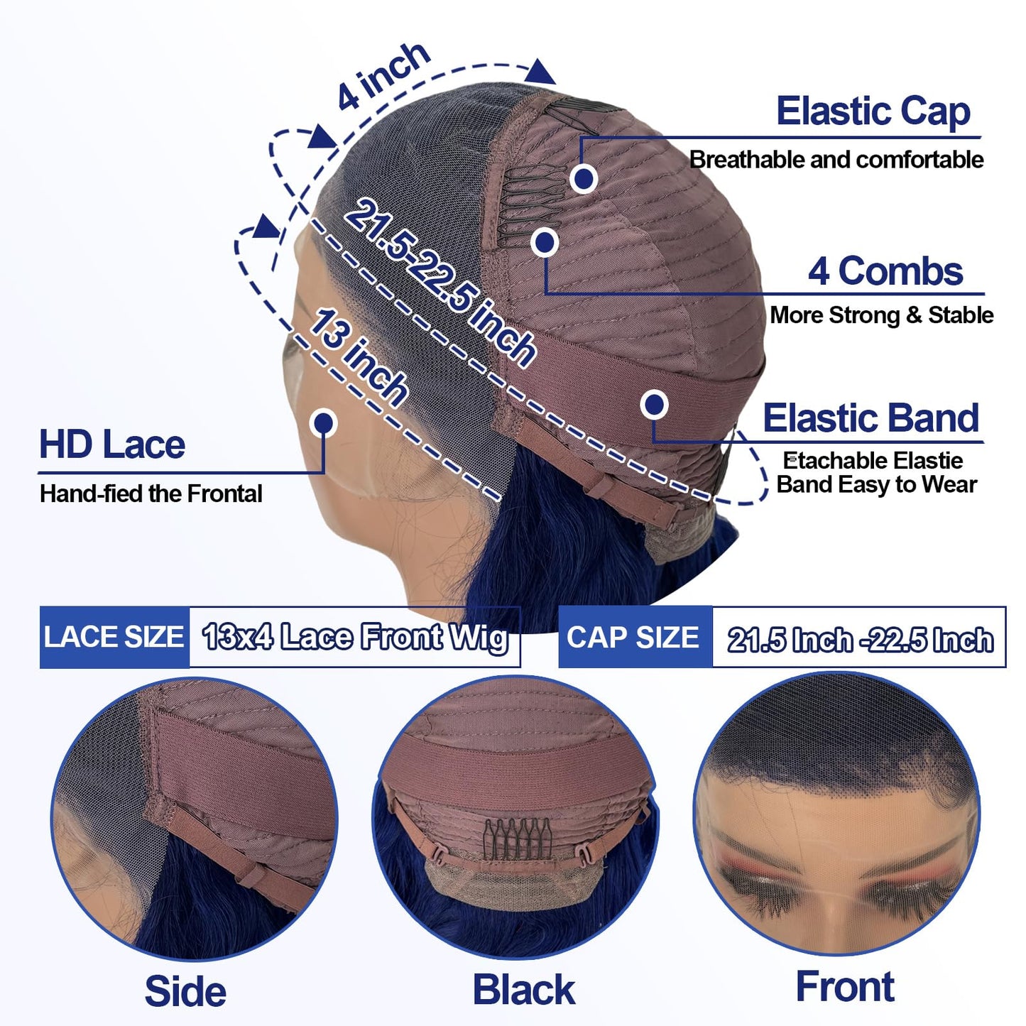 Blue Lace Front Wigs Human Hair Dark Blue Straight 13x4 Hd Lace Frontal Wigs Human Hair Pre Plucked 180% Density Royal Blue Wig Human Hair for Women Wear ad Go Glueless Wig Human Hair 20 Inch