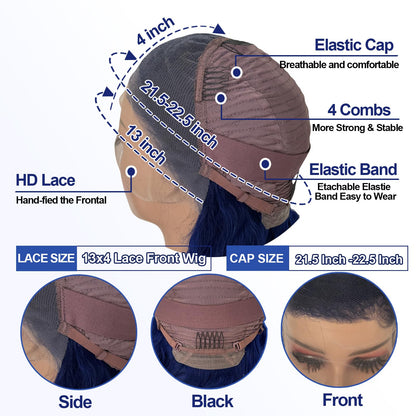 Blue Lace Front Wigs Human Hair Dark Blue Straight 13x4 Hd Lace Frontal Wigs Human Hair Pre Plucked 180% Density Royal Blue Wig Human Hair for Women Wear ad Go Glueless Wig Human Hair 20 Inch