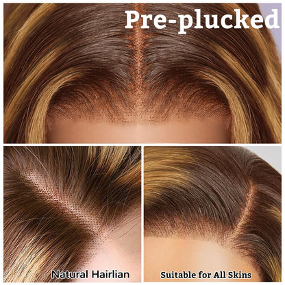 SFD Ombre Lace Front Wig Human Hair 220% Density Blond Highlighted Wig Human Hair 13x6 Brown Highlighted Body Wave 4/27 Highlight Lace Front Wigs Pre Plucked 30inch