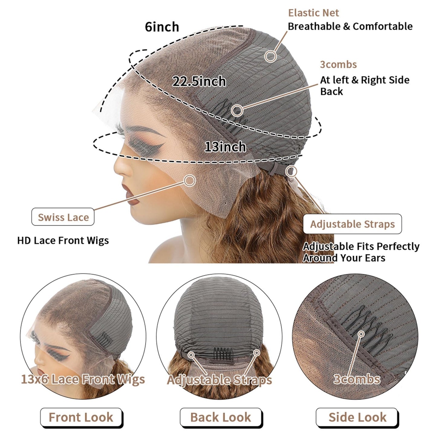 13x6 Chocolate Brown Deep Wave Lace Front Wig Human Hair Wig for Women 180% Density HD Deep Curly Lace Frontal Wigs Human Hair Pre Plucked with Baby Hair Brown Colored (Chocolate Brown, 32 Inch)