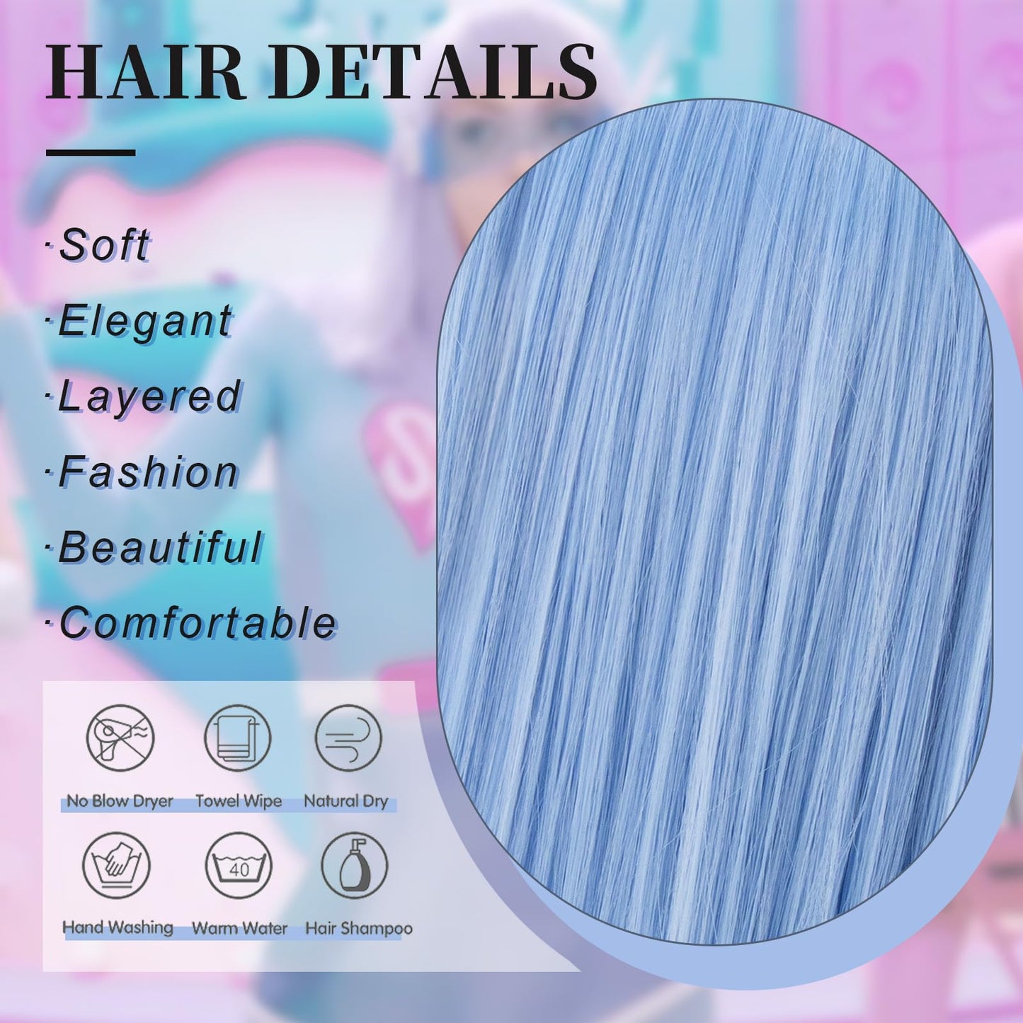 Light Blue Bob Wig with Bangs Short Straight Blue Wig for Women Shoulder Length Wigs Colorful Synthetic Wig for Daily Use Party Cosplay（12Inch）