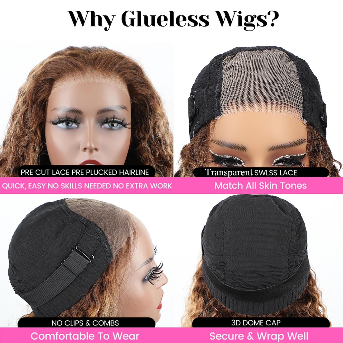 ISEE Wear and Go Glueless Wigs Bob Water Wave Human Hair Pre Plucked Pre Cut Ombre Highlight Bob Wig Human Hair for Women 180% Density Transparent Lace Front Wigs Ready to Wear for Beginners 10 Inch