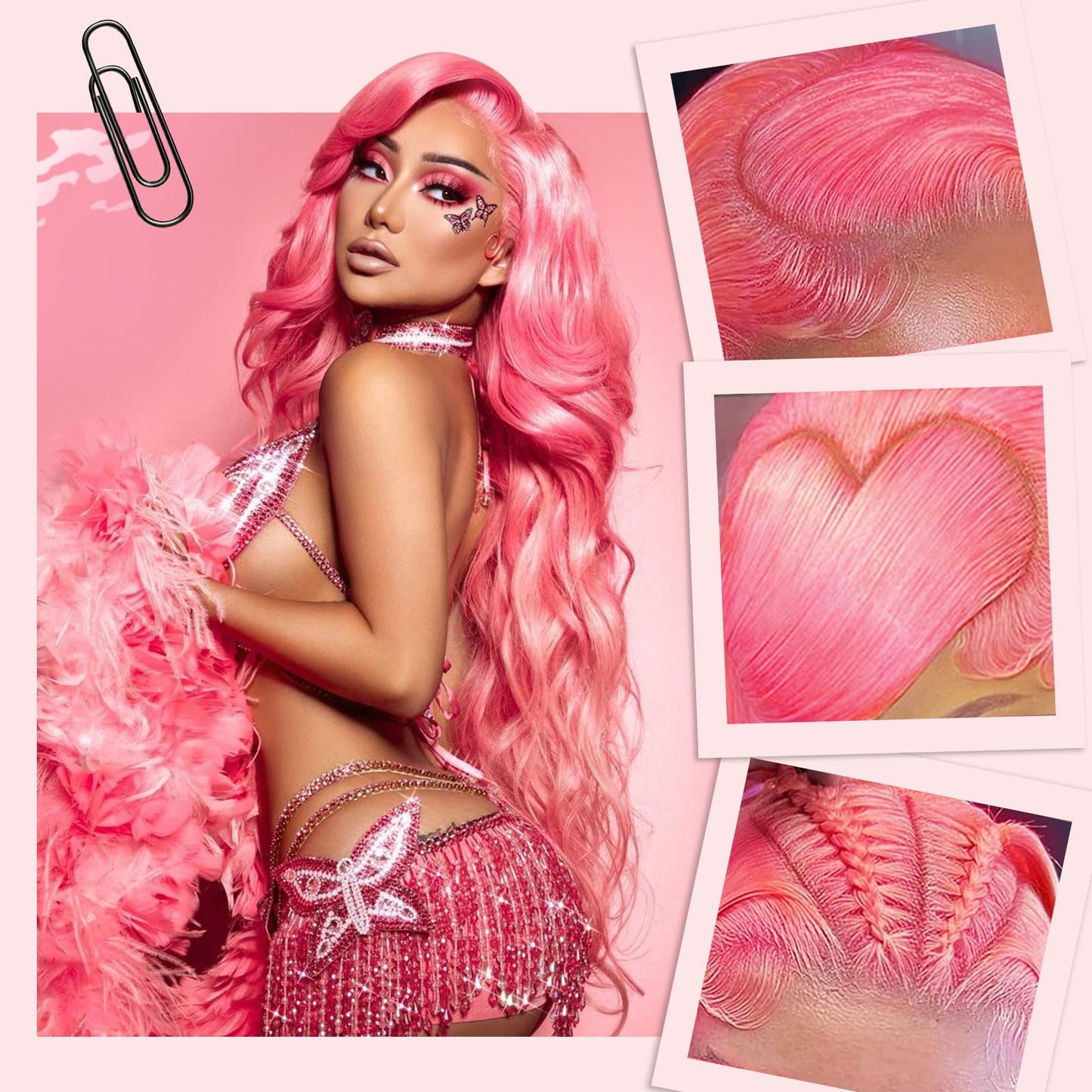 AAY Pink Wig Human Hair 13x4 HD Lace Front Wigs Human Hair Pre Plucked Body Wave Wig Human Hair Colored 200 Density Lace Frontal Glueless Wigs Human Hair For Women 24 Inch