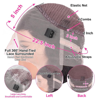 250 Density Hidden Strap Water Wave 360 99j Burgundy Glueless Wigs Human Hair Pre Plucked Pre Bleached Human Hair Wig With Drawstring Wet and Wavy HD Full Lace Front Wigs Human Hair 22 Inch