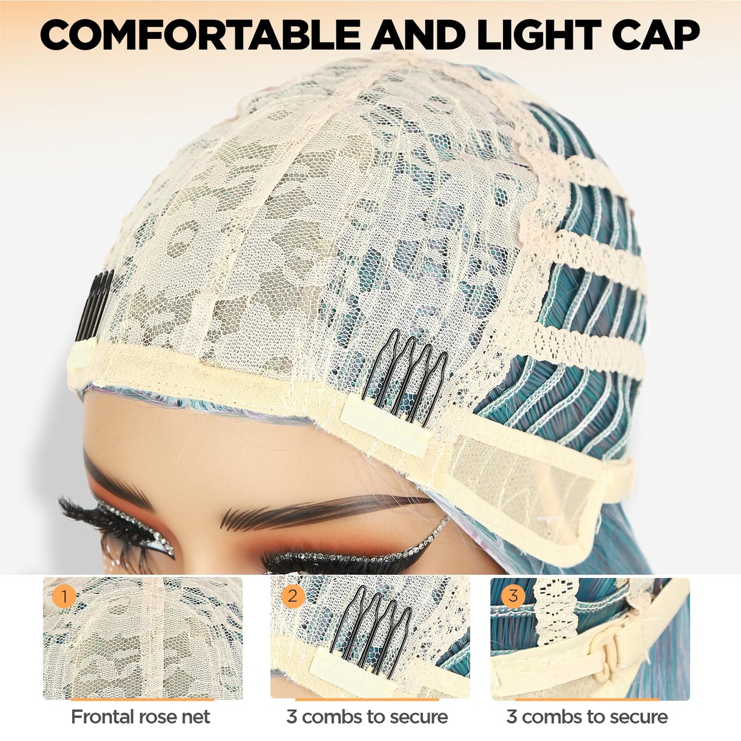 WIGER 28 Inches Long Straight Rainbow Wigs Bluish Green Layered Hair Middle Part Piano Color Wigs Synthetic Mermaid Wig Heat Resistant Costumes Wig for Daily or Party