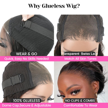 ISEE Wear and Go Glueless Wigs Bob Wigs Human Hair Pre Plucked Water Wave Lace Front Wigs Human Hair Upgraded No Glue Transparent Lace Closure Wigs Human Hair for Women Natural Black 12 Inch