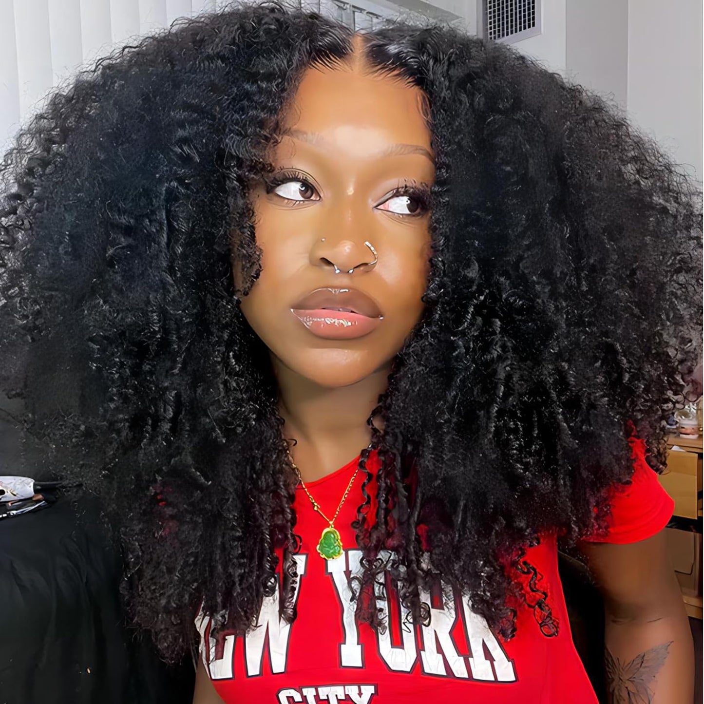 ISEE Wear and Go Glueless Wig Afro Kinky Curly Lace Front Wigs Human Hair 7x5 HD Lace Afro Curly Wigs for Women Lace Pre Cut Glueless Wigs Human Hair Pre Plucked 20 Inch