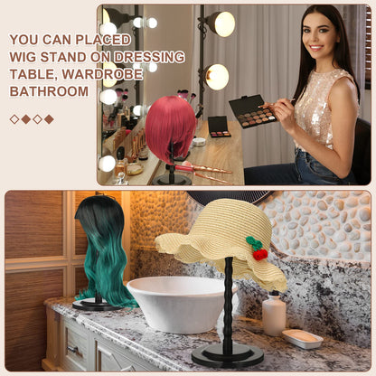 Reginary 8 Pieces Wig Head Stand for Multiple Wigs Mannequin Head 13.8 Inch Portable Hat Display Stand Travel Wig Holder for Styling Non Slip Stable DIY Practice Hat Holder(Black)