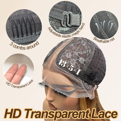 Glueless Synthetic Lace Front Wig 26 Inches Long Straight Honey Blonde Wigs for Black Women 13x5x1 HD Lace Hand Tied Pre Plucked Hairline (27/30 Honey Blonde, 26 Inch)