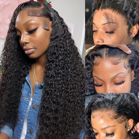 Ysxbui Deep Wave Lace Front Human Hair Wig - Pre-Plucked 180 Density 13x4 Curly HD With Natural Hairline - Wet and Wavy Glueless for Women (20 Inch)