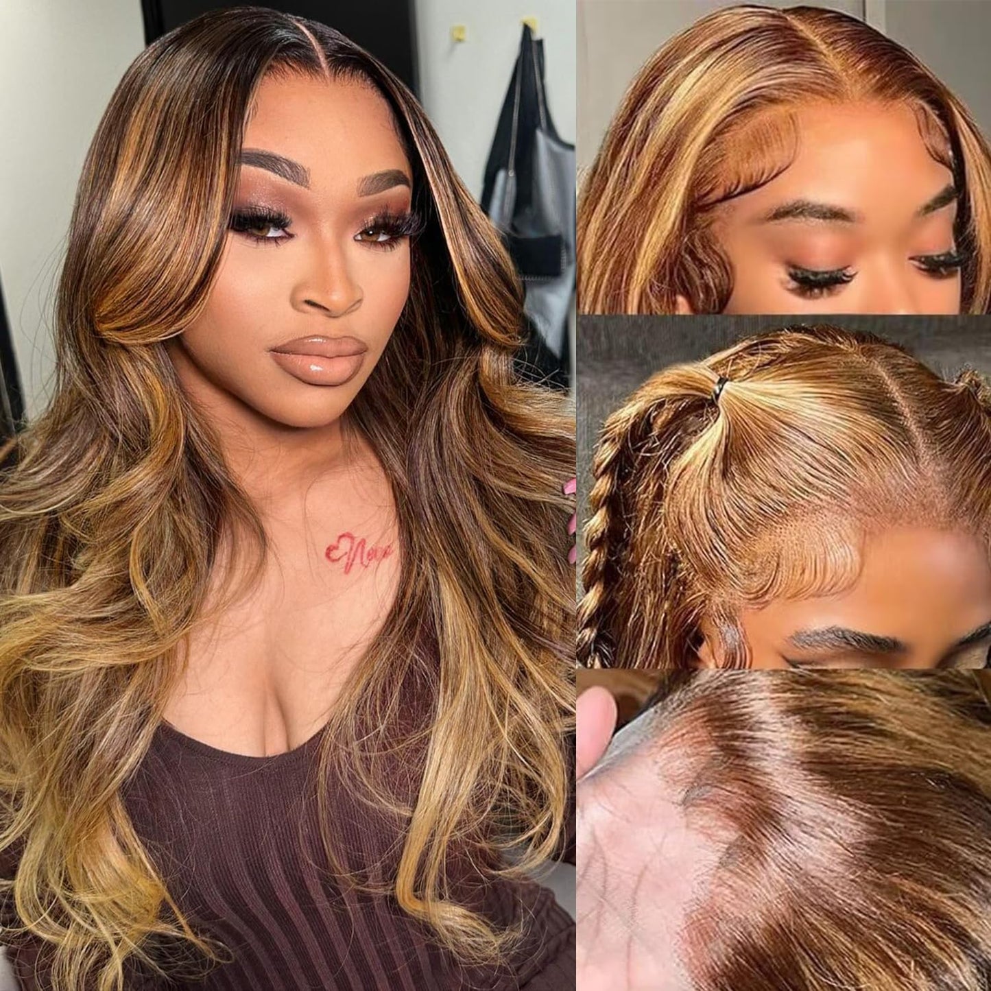 studyy Ombre Highlight Body Wave 360 Lace Front Wigs Human Hair Pre Plucked With Baby Hair Honey Blonde 360 Hd Lace Frontal Wigs Full Lace for Women 18inch