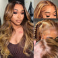studyy Body Wave Highlight Ombre 360 Lace Front Wigs Human Hair Pre Plucked with Baby Hair Honey Blonde 360 HD Lace Frontal Wigs for Women 22inch