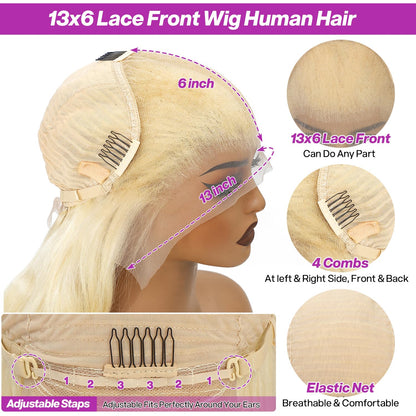 Nihonwe 613 13x6 Lace Front Wig Human Hair Body Wave Blonde Wig Human Hair HD Transparent Lace Frontal Wigs for Women 200 Density Glueless Wigs Pre Plucked With Baby Hair 28 Inch