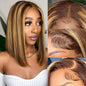 Ombre Highlight Bob Wig Human Hair 13x4 Lace Front Wigs P4/27 Colored Wigs 14 Inch Honey Blonde Bob Human Hair Wig 180 Density Glueless Short Human Hair Wigs for Women Pre Plucked With Baby Hair