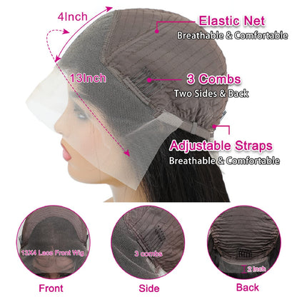 Straight Lace Front Wigs Human Hair 13x4 HD Transparent Lace Front Wigs for Black Women Glueless Brazilian Virgin Hair Lace Frontal Wig 180% Density Pre Plucked with Baby Hair Hairline
