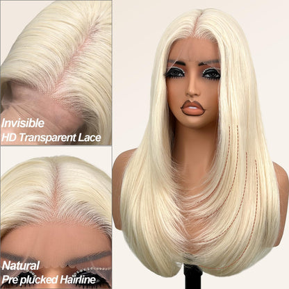 Glueless Synthetic Lace Front Wig 26 Inches Long Straight Blonde Wigs for Black Women 13x5x1 HD Lace Hand Tied Pre Plucked Hairline (#613 Blonde, 26 Inch)