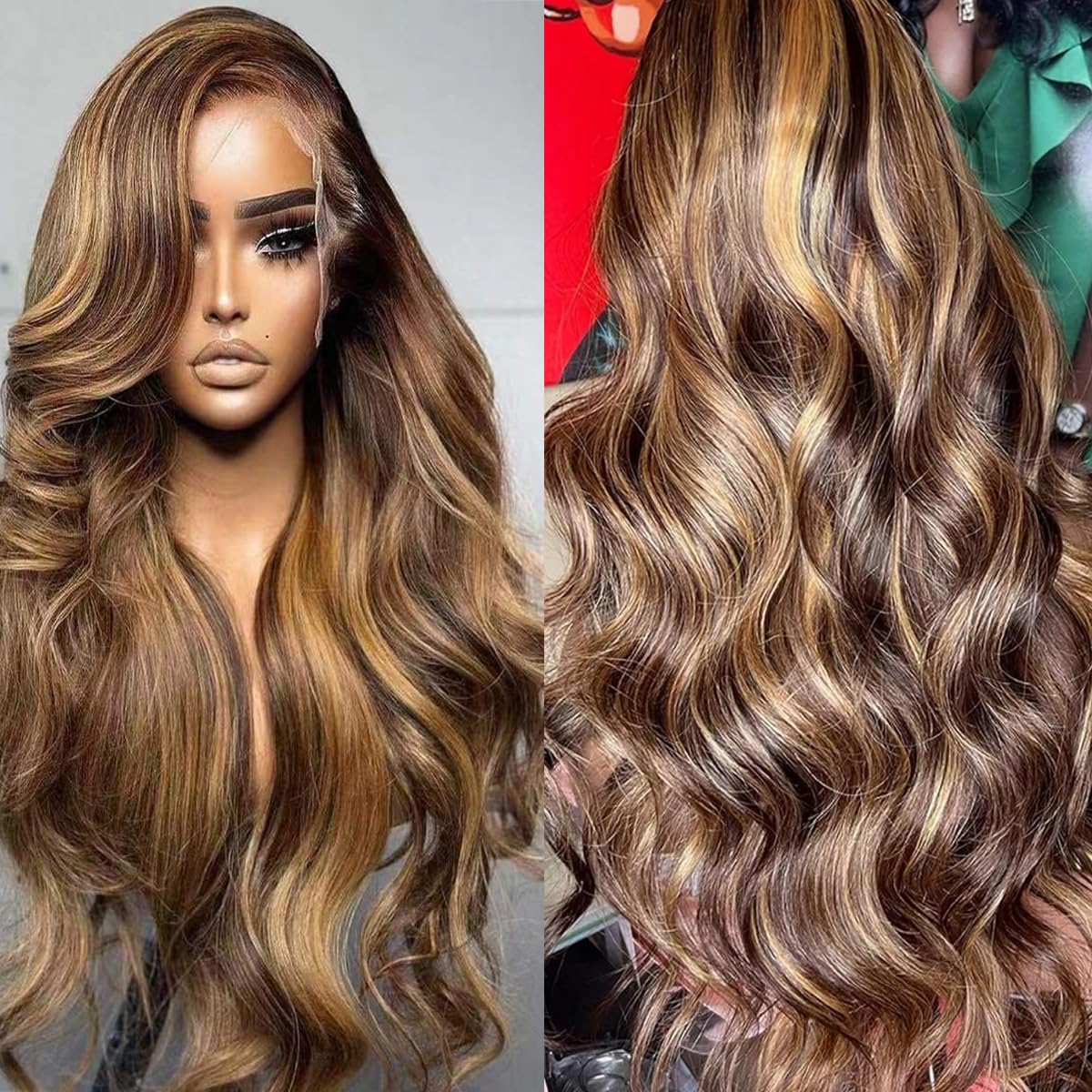 Atilck 360 Lace Front Wigs Human Hair Full Lace Human hair Wigs Ombre Lace Frontal 180 Density 4/27 Colored Honey Blonde 360 HD Transparent Wigs for Black Women (16 Inch)