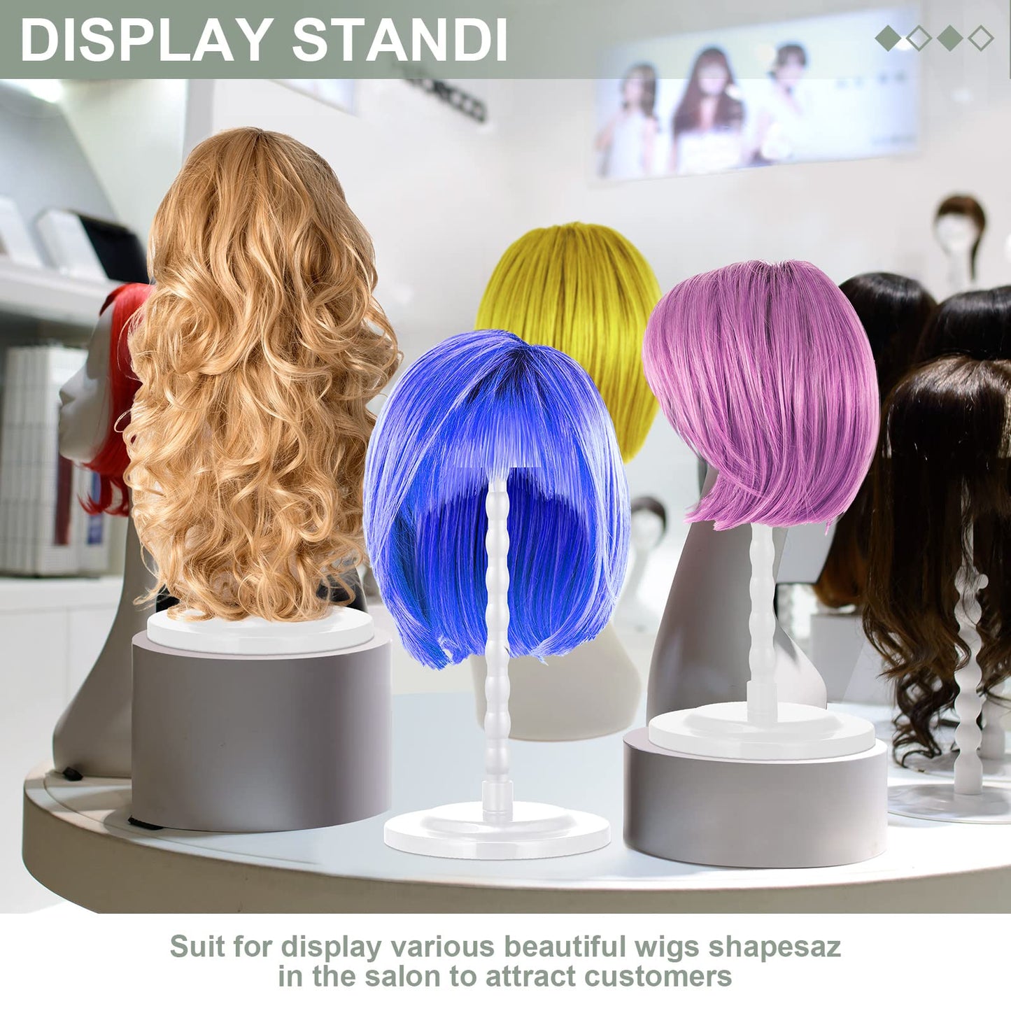 Reginary 8 Pieces Wig Head Stand for Multiple Wigs Mannequin Head 13.8 Inch Portable Hat Display Stand Travel Wig Holder for Styling Non Slip Stable DIY Practice Hat Holder(White)