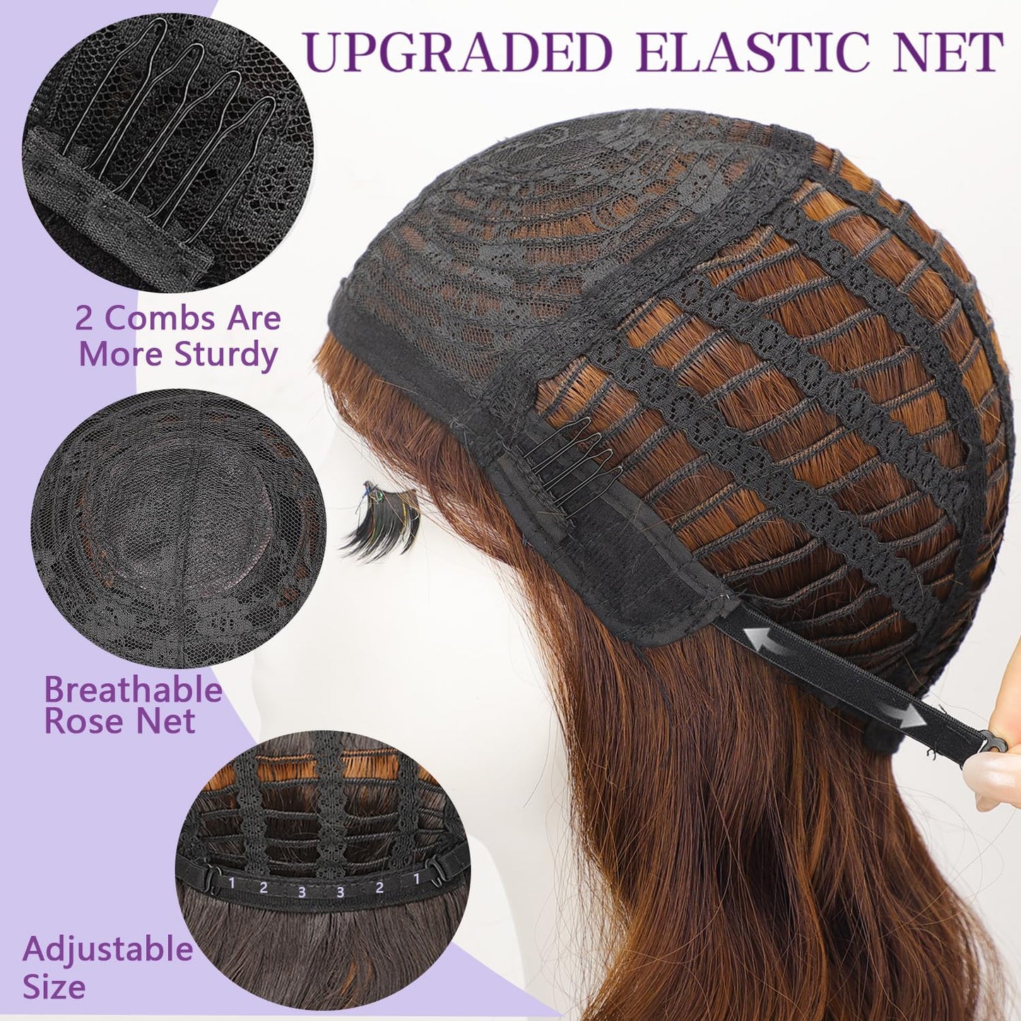 AISI HAIR Synthetic Wavy Curly Bob Wig with Bangs Ash Auburn Short Wavy Hair for Women Synthetic Heat Resistant Bob Wigs